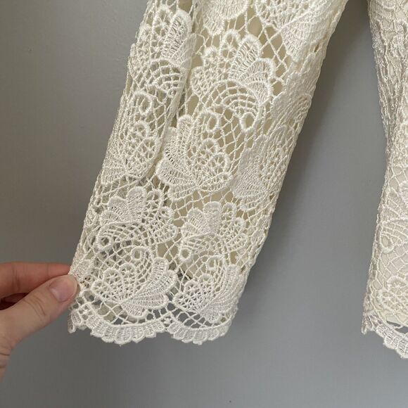 Talbots Vintage Lace Overlay Blouse Princess Seams Back Covered Buttons Size 14 - Picture 4 of 14